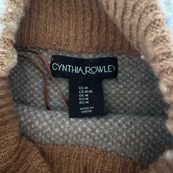 Cynthia rowley Plaid blue brown beige turtle neck sweater - Picture 2 of 2